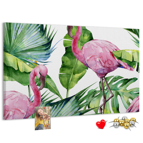 Kork-Pinnwand mit Motiv Rosa Flamingos in tropischer Umgebung