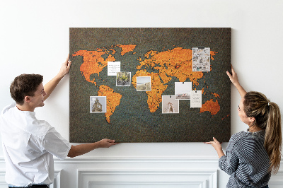 Korktafel mit Motiv einer antiken Weltkarte in Brauntönen