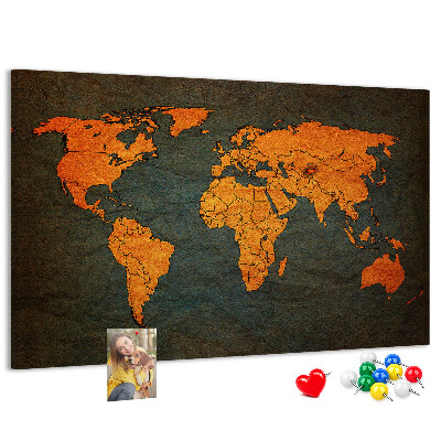 Korktafel mit Motiv einer antiken Weltkarte in Brauntönen