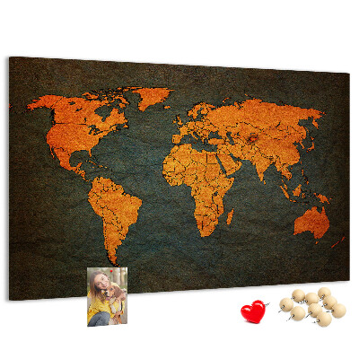 Korktafel mit Motiv einer antiken Weltkarte in Brauntönen