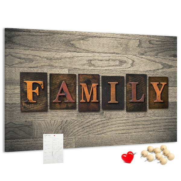 Kork-Pinnwand mit Motiv Familienbriefe auf Holzgrund