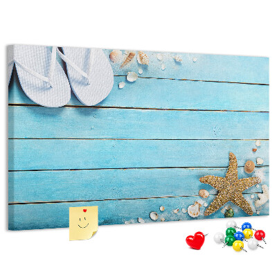 Bild mit Korkrückwand sommerliche Stranderinnerungen mit Muscheln