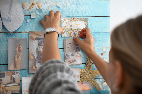 Bild mit Korkrückwand sommerliche Stranderinnerungen mit Muscheln