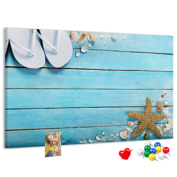 Bild mit Korkrückwand sommerliche Stranderinnerungen mit Muscheln