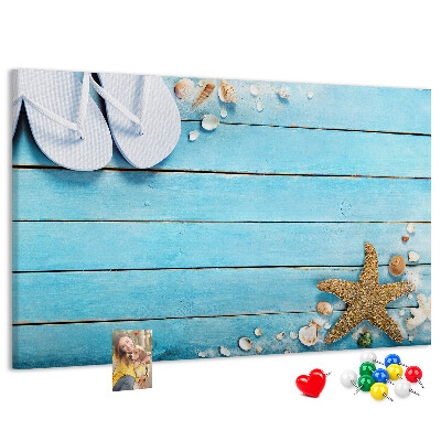Bild mit Korkrückwand sommerliche Stranderinnerungen mit Muscheln