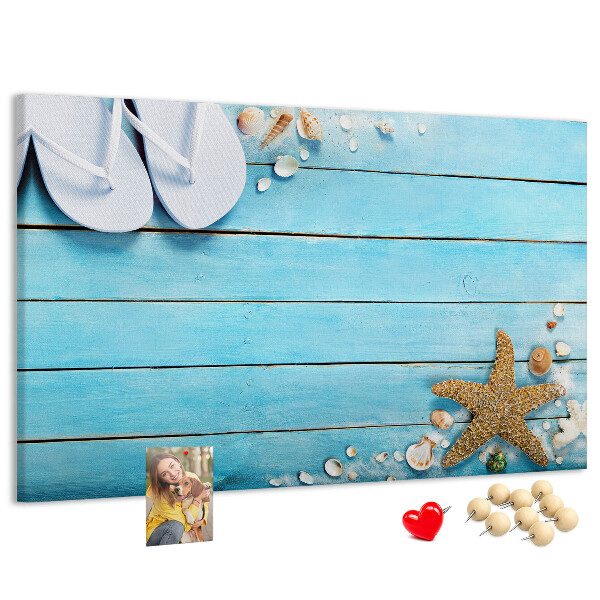 Bild mit Korkrückwand sommerliche Stranderinnerungen mit Muscheln
