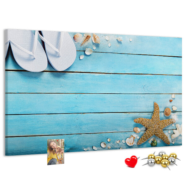 Bild mit Korkrückwand sommerliche Stranderinnerungen mit Muscheln