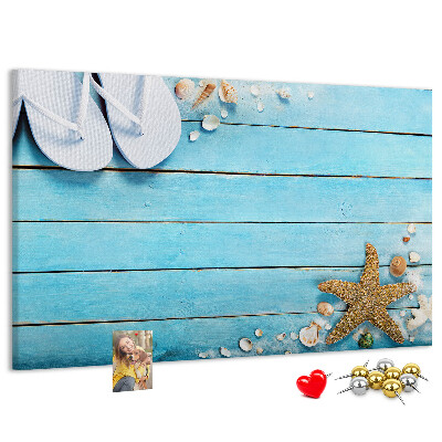 Bild mit Korkrückwand sommerliche Stranderinnerungen mit Muscheln