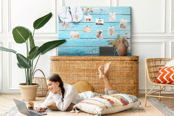 Bild mit Korkrückwand sommerliche Stranderinnerungen mit Muscheln