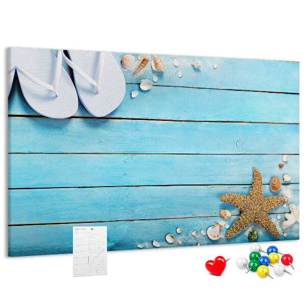Bild mit Korkrückwand sommerliche Stranderinnerungen mit Muscheln
