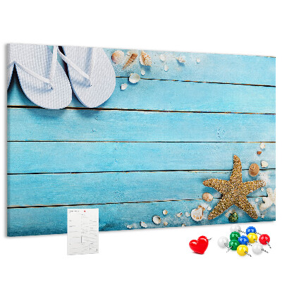 Bild mit Korkrückwand sommerliche Stranderinnerungen mit Muscheln