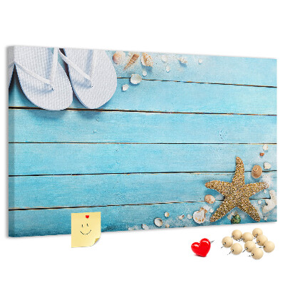 Bild mit Korkrückwand sommerliche Stranderinnerungen mit Muscheln