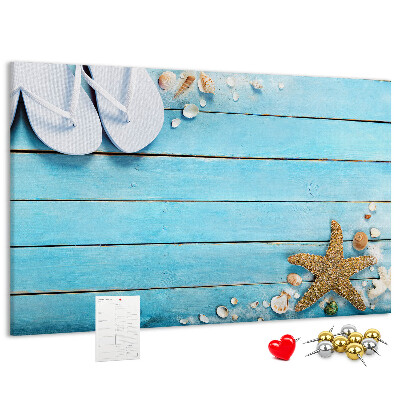 Bild mit Korkrückwand sommerliche Stranderinnerungen mit Muscheln