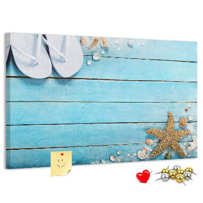 Bild mit Korkrückwand sommerliche Stranderinnerungen mit Muscheln