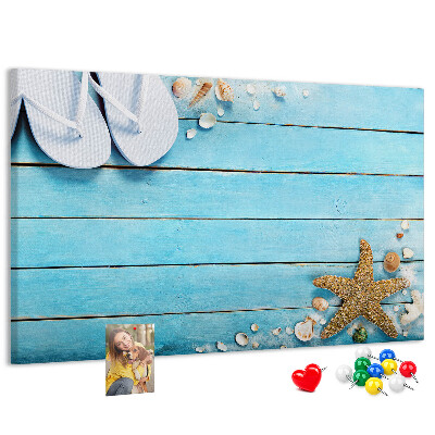 Bild mit Korkrückwand sommerliche Stranderinnerungen mit Muscheln