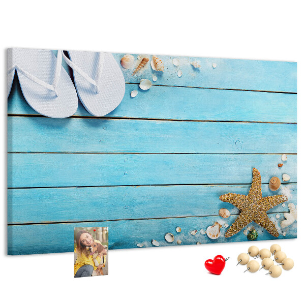Bild mit Korkrückwand sommerliche Stranderinnerungen mit Muscheln