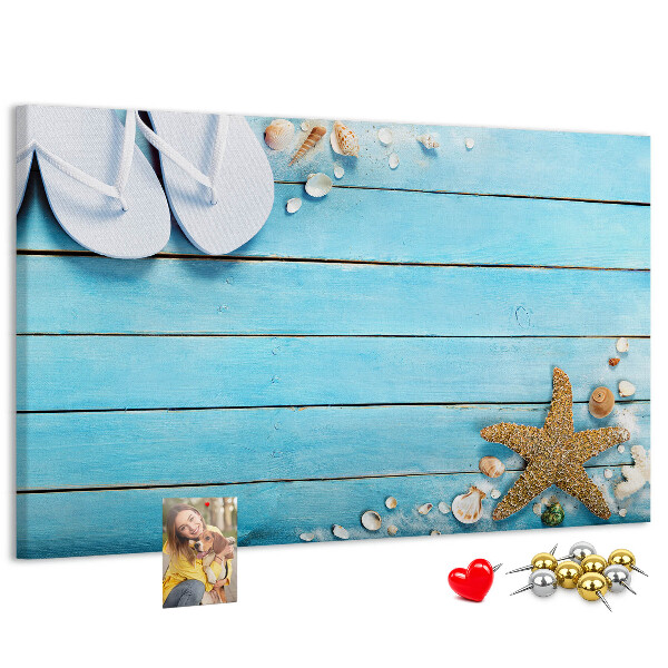 Bild mit Korkrückwand sommerliche Stranderinnerungen mit Muscheln