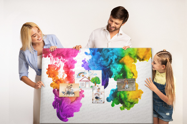 Korkbild bunte Farbwolken in Bewegung