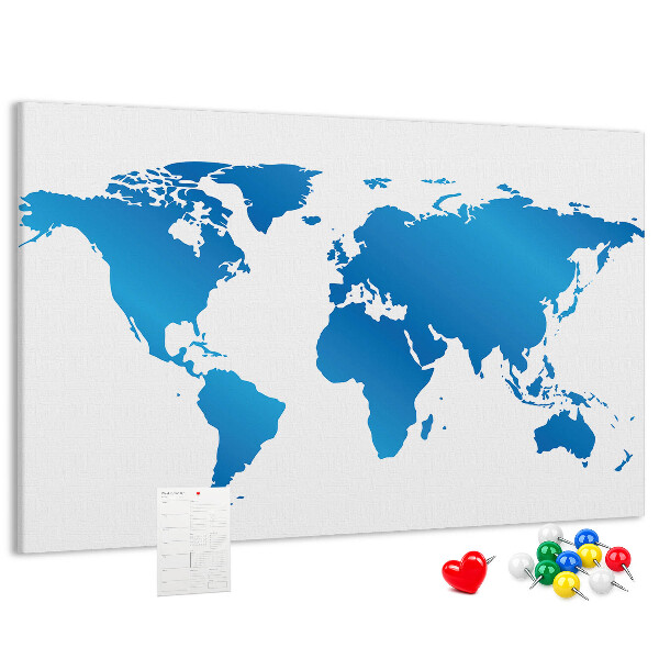 Weltkarte auf Korkrückwand blaue Weltkarte auf weißem Hintergrund
