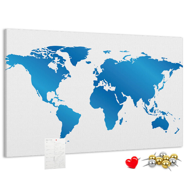 Weltkarte auf Korkrückwand blaue Weltkarte auf weißem Hintergrund