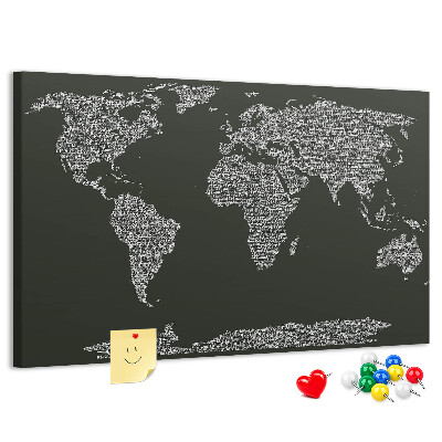 Weltkarte mit Korkrückwand in Textform