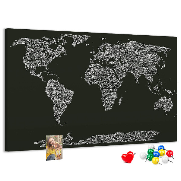Weltkarte mit Korkrückwand in Textform