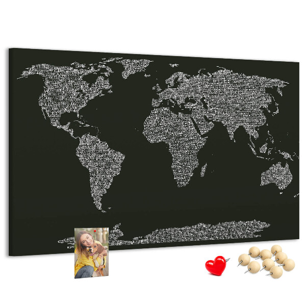 Weltkarte mit Korkrückwand in Textform