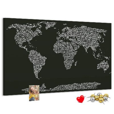 Weltkarte mit Korkrückwand in Textform