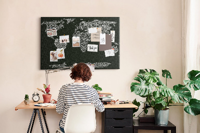 Weltkarte mit Korkrückwand in Textform