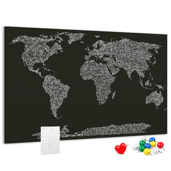 Weltkarte mit Korkrückwand in Textform