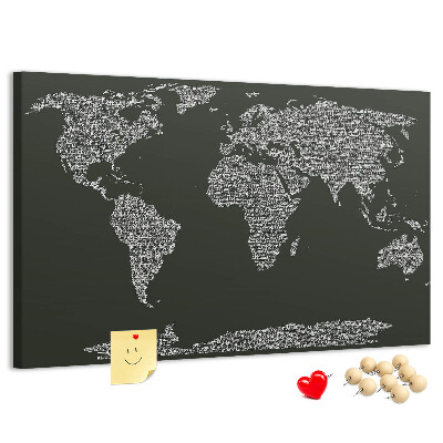 Weltkarte mit Korkrückwand in Textform