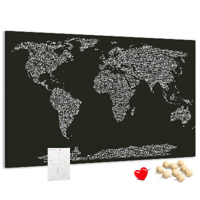 Weltkarte mit Korkrückwand in Textform