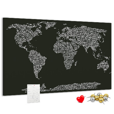 Weltkarte mit Korkrückwand in Textform