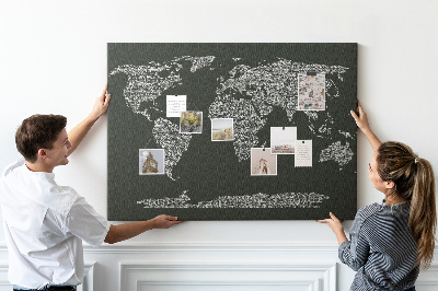 Weltkarte mit Korkrückwand in Textform