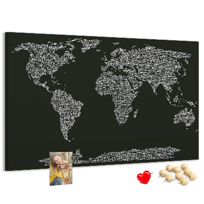Weltkarte mit Korkrückwand in Textform