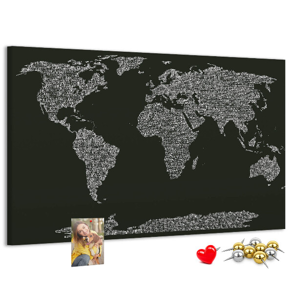 Weltkarte mit Korkrückwand in Textform