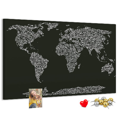 Weltkarte mit Korkrückwand in Textform