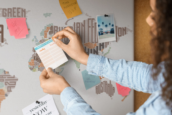 Weltkarte mit Ländernamen mit Korkrückwand