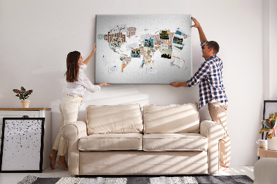Weltkarte mit Ländernamen mit Korkrückwand