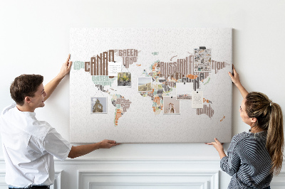 Weltkarte mit Ländernamen mit Korkrückwand