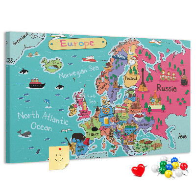 Bunte Europakarte mit Ländernamen auf Korkrückwand
