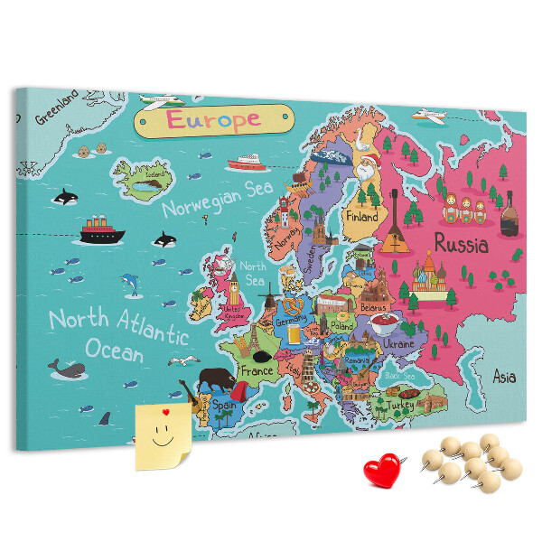 Bunte Europakarte mit Ländernamen auf Korkrückwand