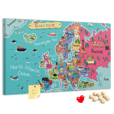 Bunte Europakarte mit Ländernamen auf Korkrückwand