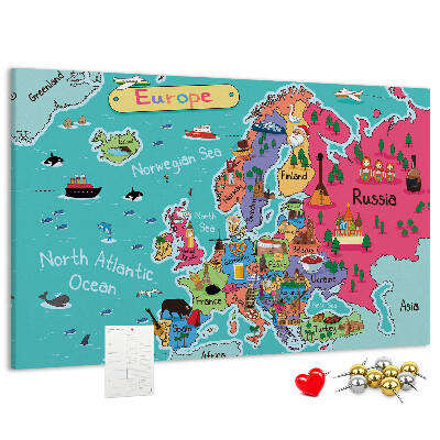 Bunte Europakarte mit Ländernamen auf Korkrückwand