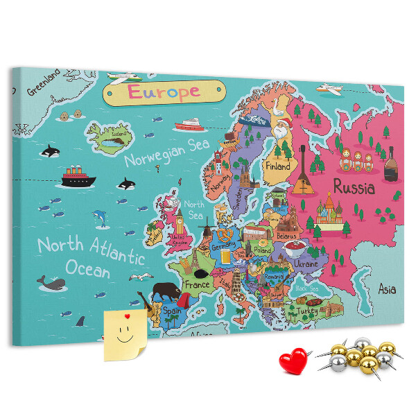 Bunte Europakarte mit Ländernamen auf Korkrückwand