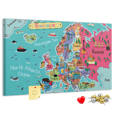 Bunte Europakarte mit Ländernamen auf Korkrückwand