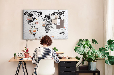 Korktafel Weltkarte mit Ländernamen in Worten