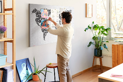 Korktafel Weltkarte mit Ländernamen in Worten