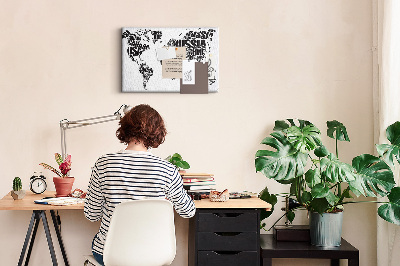 Korktafel Weltkarte mit Ländernamen in Worten