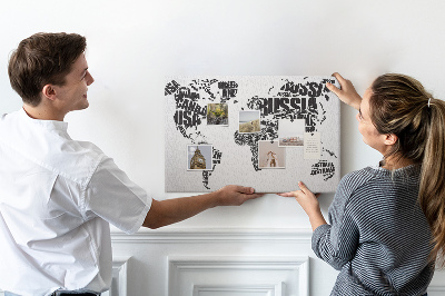 Korktafel Weltkarte mit Ländernamen in Worten